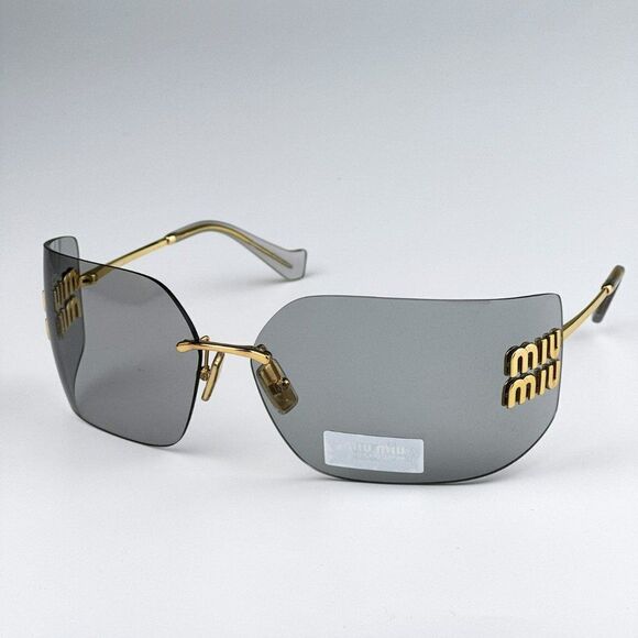 NEW Miu Miu MU54YS 5AK30B Gold Light Grey Wraparound Rimless Women Sunglasses main image 8